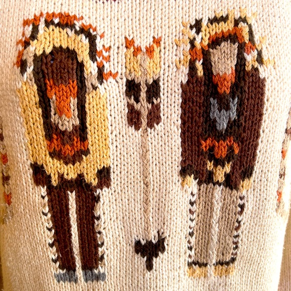 RALPH LAUREN COUNTRY 80’s HandKnit Native American Leather Whip Stitch Sweater M - Picture 10 of 14